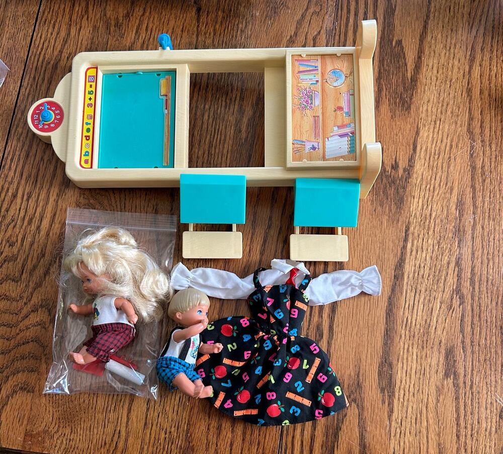 Vintage 90s Teacher Barbie Accessories Dress Students Working Chalkboard